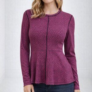 Proenza Schouler Top WL Mesh Peplum Long Sleeve Stretch Magenta Purple S NWOT